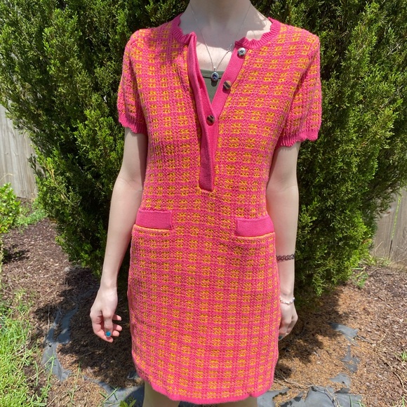 Free Assembly Pink & Orange Tweed Mini Sweater Dress Short Sleeves Size XS - Picture 3 of 9